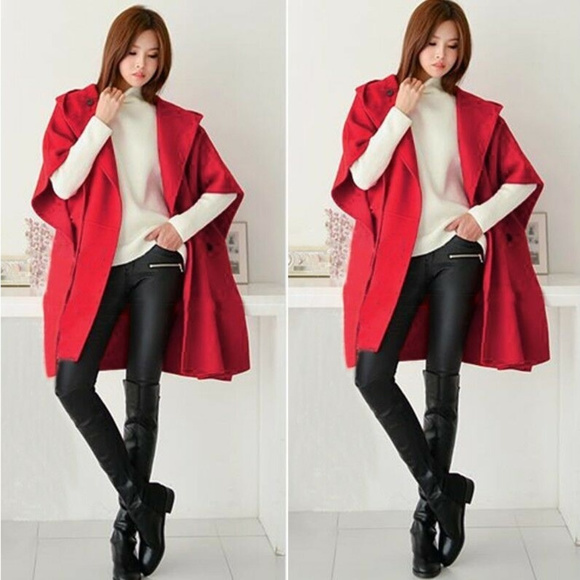 Jackets & Blazers - Poncho Style Oversized Coat Jacket with Hood